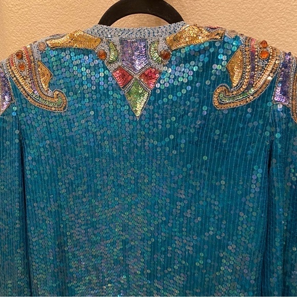 NWT~Vintage LESLIE FAY Women Silk Evening Sequin Embellished Party Jacket-Medium - Picture 5 of 8